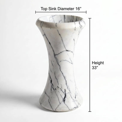 White Marble Pedestal Bath Basin Sink For Home Modern Bathroom