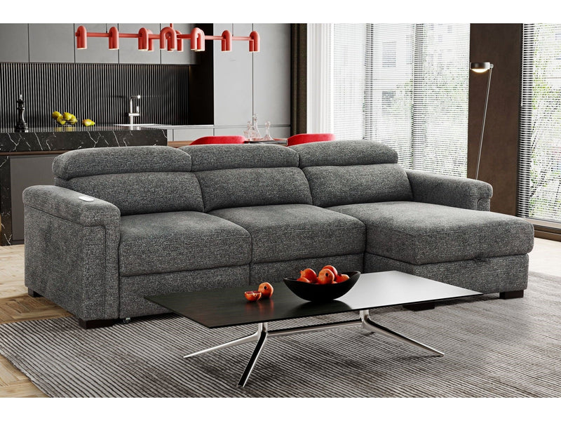 Lucious Gray Double Slider Power Sectional Sofa w/ Storage LAF Chaise