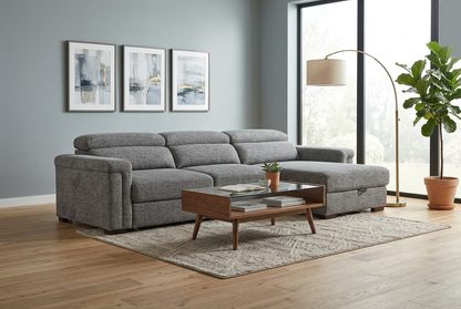 Lucious Gray Double Slider Power Sectional Sofa w/ Storage LAF Chaise