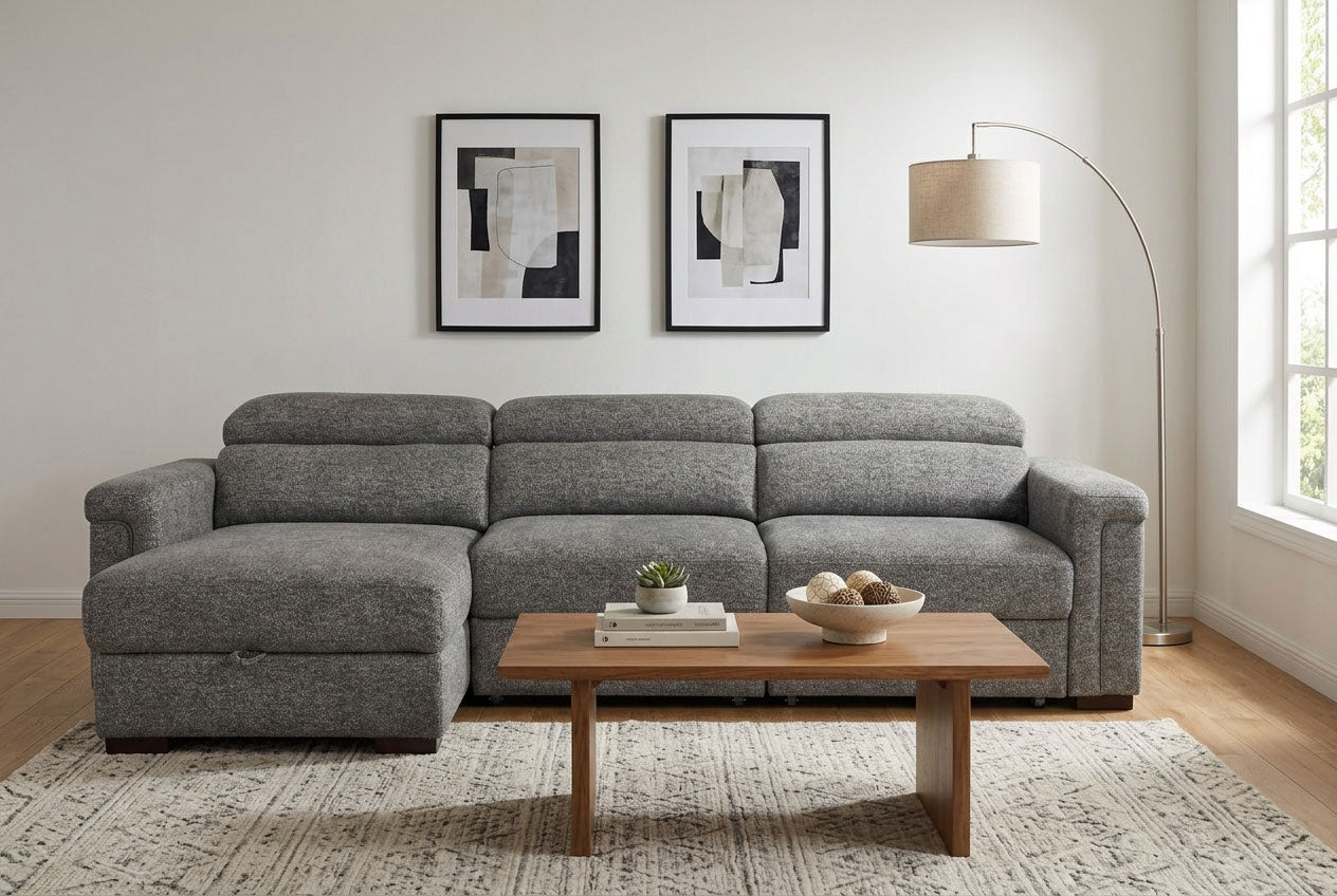 Lucious Gray Double Slider Power Sectional Sofa w/ Storage RAF Chaise