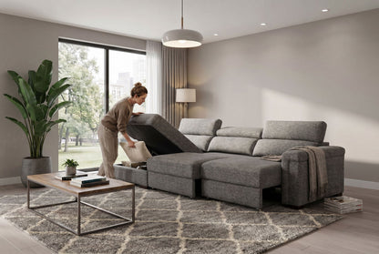 Lucious Gray Double Slider Power Sectional Sofa w/ Storage RAF Chaise