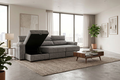 Lucious Gray Double Slider Power Sectional Sofa w/ Storage RAF Chaise