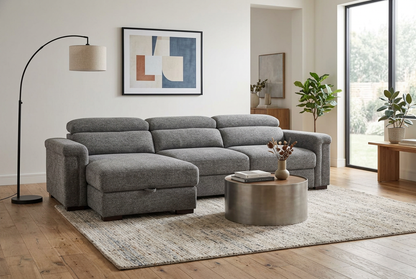 Lucious Gray Double Slider Power Sectional Sofa w/ Storage RAF Chaise