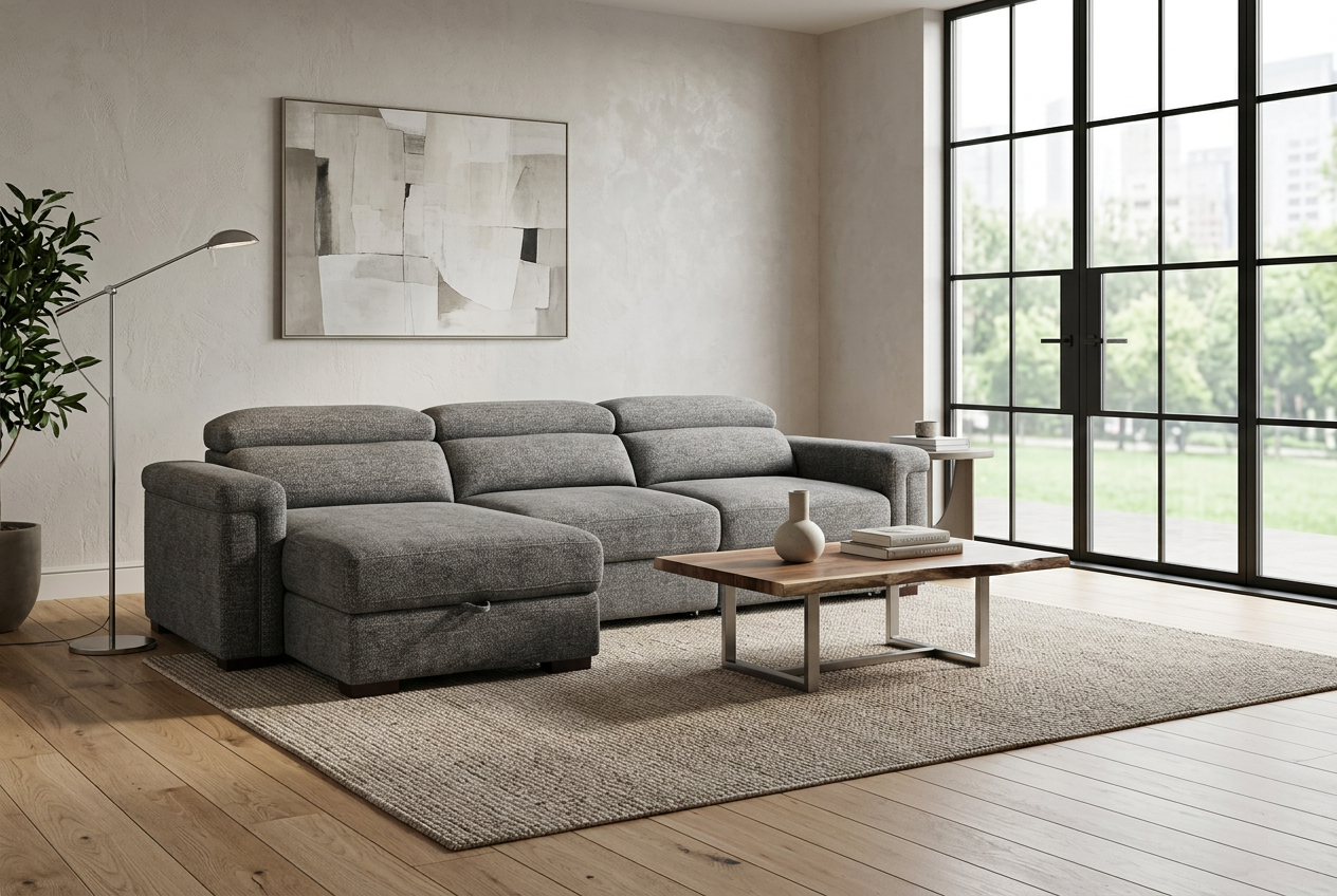 Lucious Gray Double Slider Power Sectional Sofa w/ Storage RAF Chaise