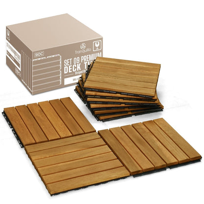 Tranquillo Acacia Deck Tiles 6 Slat Interlocking Decking Tiles set 9 – Indoor & Outdoor Flooring