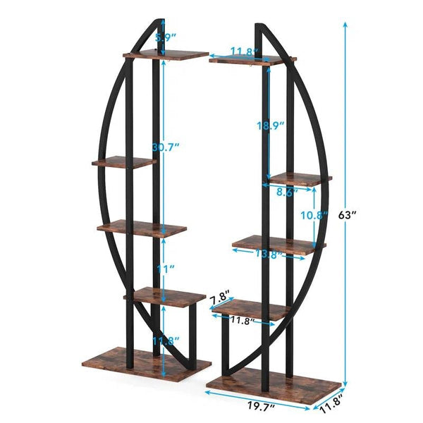 Set of 2 - Symmetrical Modern Metal Wood 10-Shelf Plant Stand