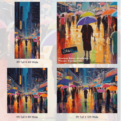 Raining Cityscape Wallpaper Mural - Abstract Color Mural. #6762