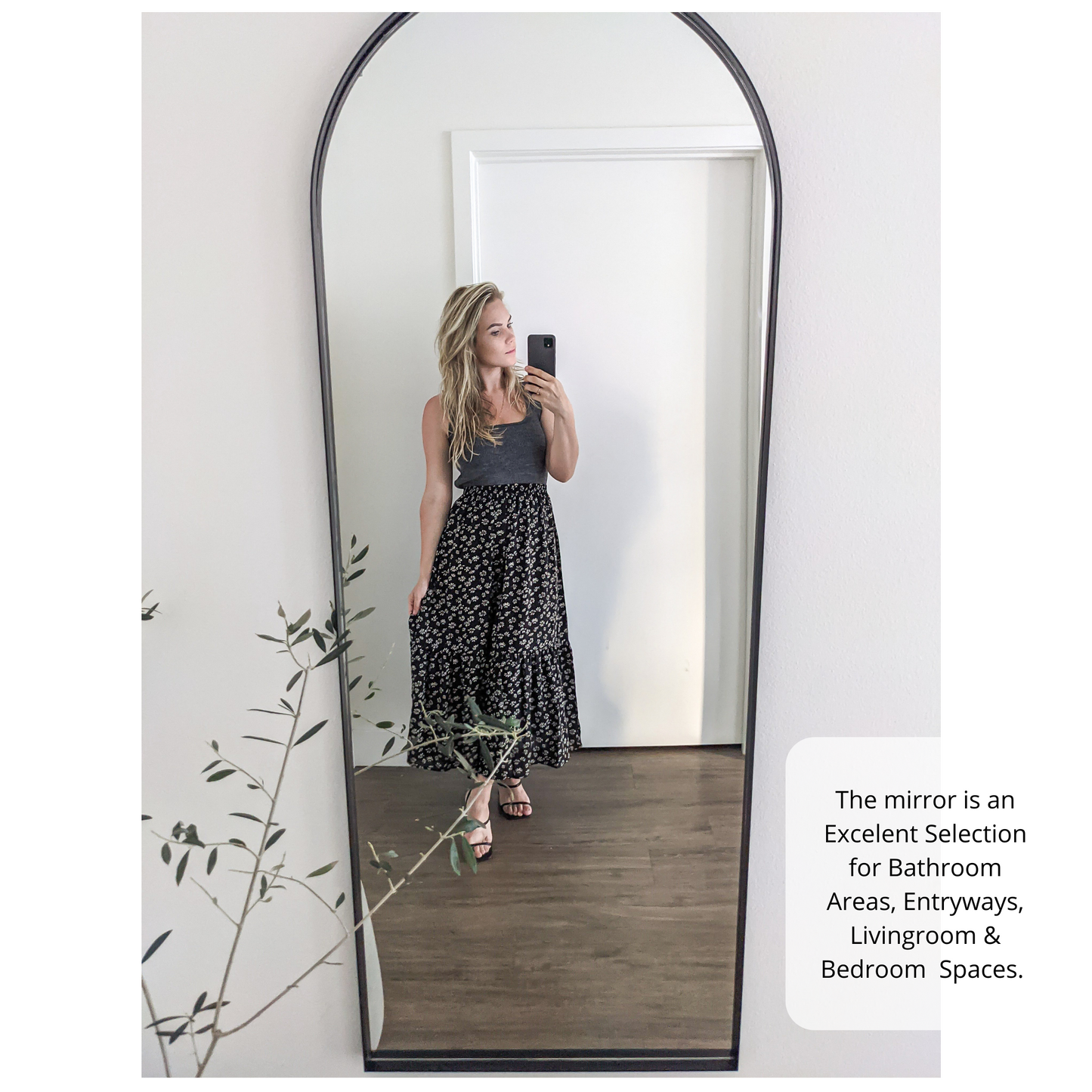 64"x24" Black Metal Arched Wall Mirror, Thin Edge Full Length, Deep Set Mirror MB6424