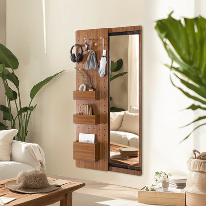 Walnut Pegboard Storage Dressing Mirror Cabinet