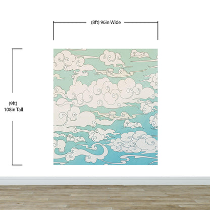 Japanese Traditional Curly Cloud in Sky Abstract Illustration Asian Decor Wall Mural. Peel and Stick Wallpaper. #6297