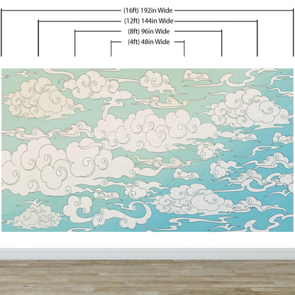Japanese Traditional Curly Cloud in Sky Abstract Illustration Asian Decor Wall Mural. Peel and Stick Wallpaper. #6297