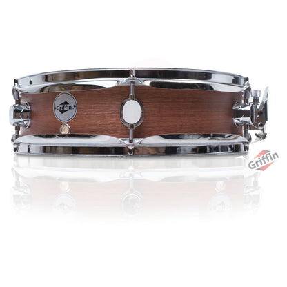 Piccolo Snare Drum 13" x 3.5" by GRIFFIN - 100% Poplar Wood Shell with Flat Hickory Finish & Coated Drum Head - Drummers Acoustic Marching Kit
