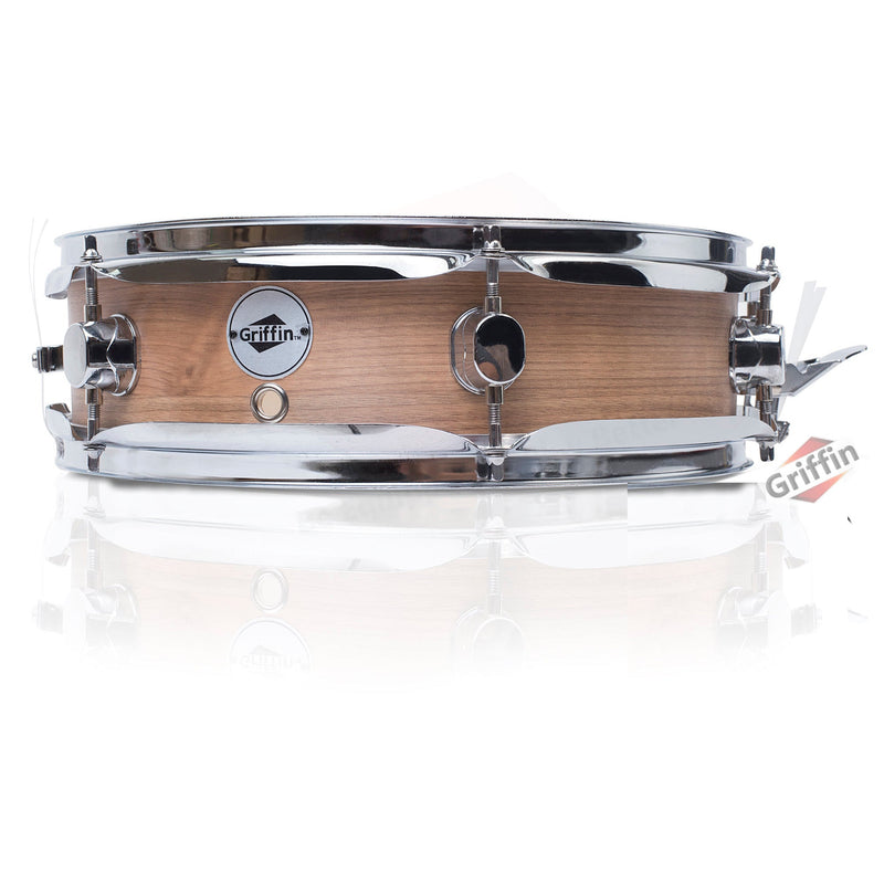 Piccolo Snare Drum 13" x 3.5" by GRIFFIN - 100% Poplar Shell with Oak Wood Finish & Coated Drum Head - Professional Marching Drummers Percussion