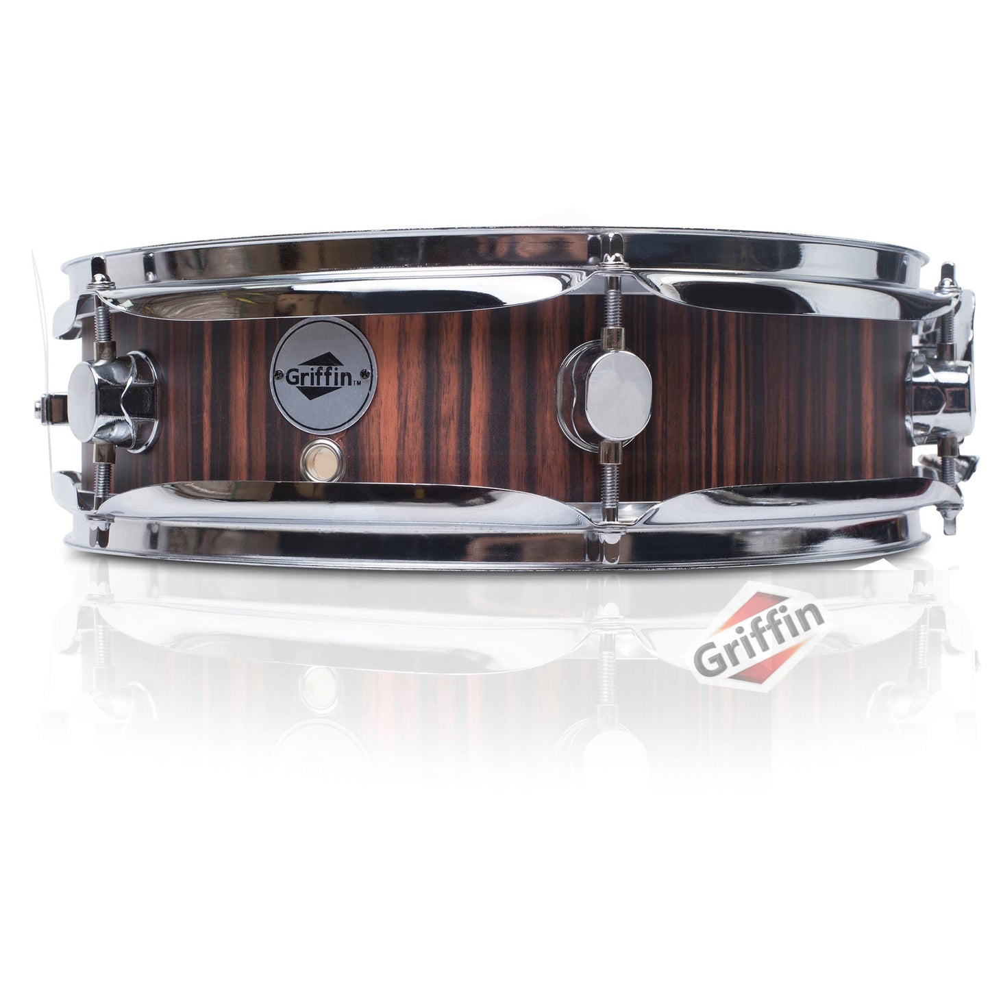 Piccolo Snare Drum 13" x 3.5" by GRIFFIN - 100% Poplar Wood Shell with Black Hickory Finish & Coated Drum Head - Drummers Deluxe Percussion