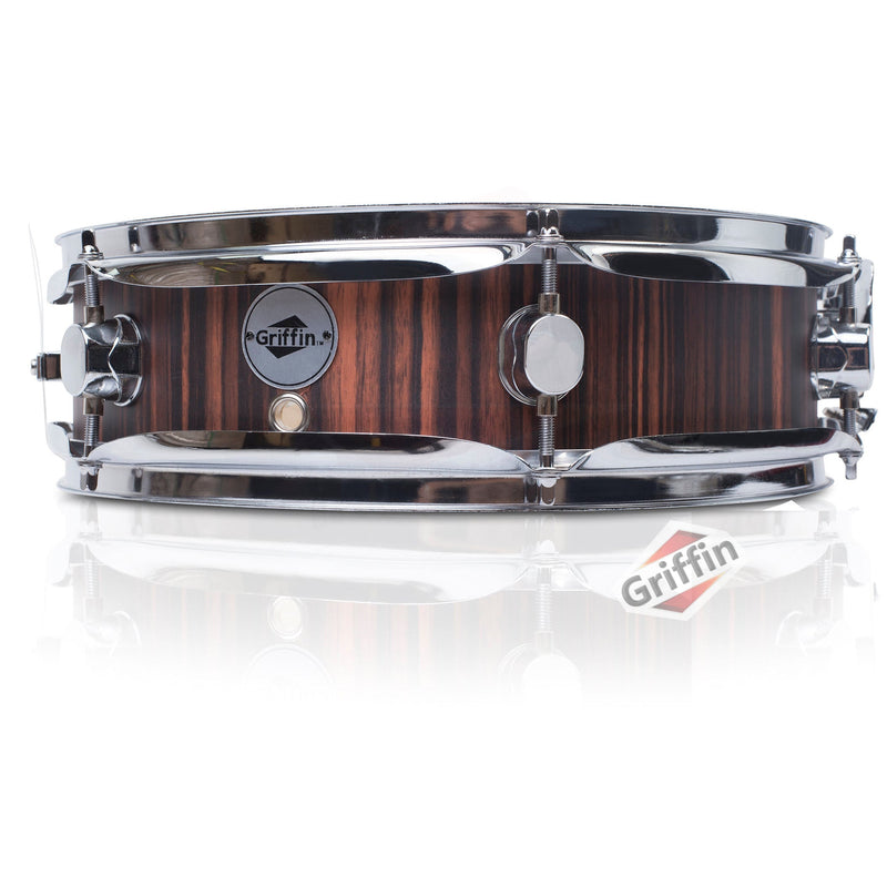 Piccolo Snare Drum 13" x 3.5" by GRIFFIN - 100% Poplar Wood Shell with Black Hickory Finish & Coated Drum Head - Drummers Deluxe Percussion