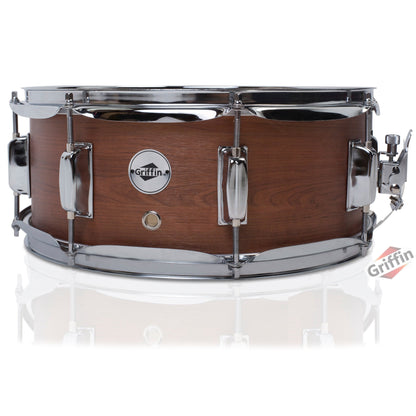 GRIFFIN Snare Drum - Poplar Wood Shell 14" x 5.5" with Flat Hickory PVC - 8 Metal Tuning Lugs & Snare Strainer Throw Off - Percussion Instrument Kit