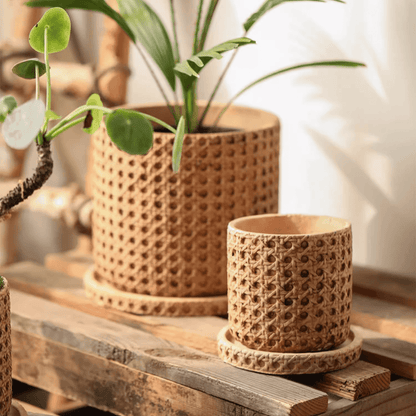 Faux Woven Grid Cement Pot