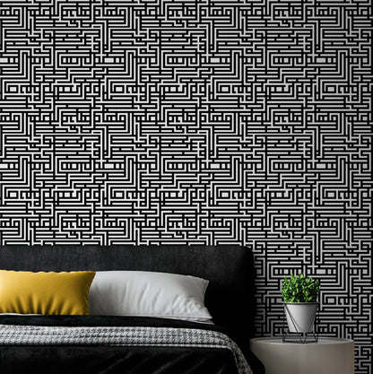 Abstract Maze Black and White Wallpaper Mural. #6739