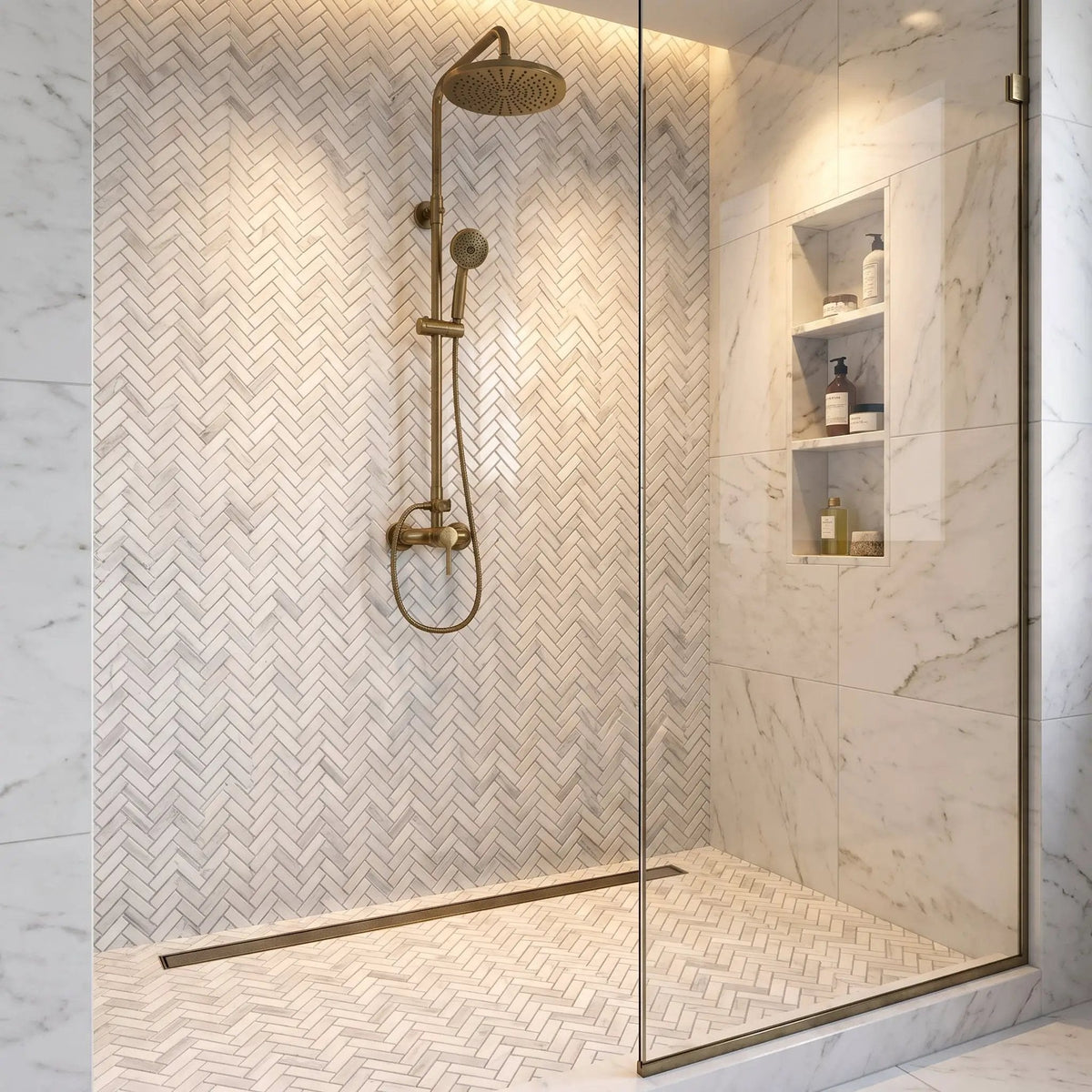 Mink White Honed Herringbone 5/8x2 Marble Mosaics 12 1/8x13 3/8