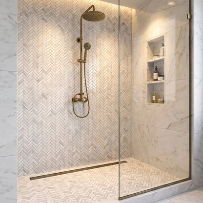 Mink White Honed Herringbone 5/8x2 Marble Mosaics 12 1/8x13 3/8