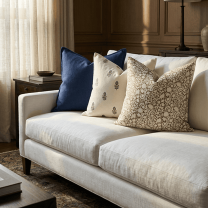 Ochre Floral Block Printed Pillow Cover | Mustard