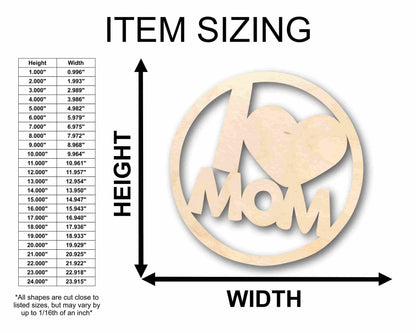Mother's Day Craft Unfinished Wood Cutout "I Heart Mom" Round Circle DIY handmade Gift