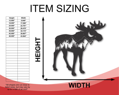 Moose Mountain Metal Wall Art | Metal Moose and Mountain Landscape Decor | 15 Color Options