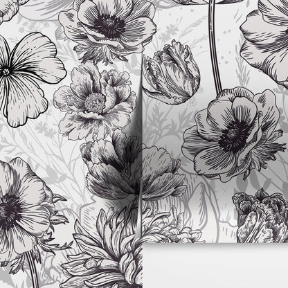 Black and White Flower Wallpaper Mural. #6676