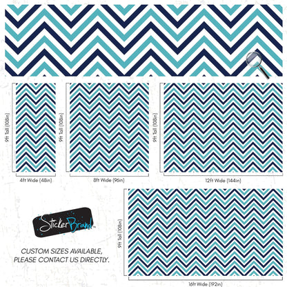 Seaside Chic Decor. Navy Blue and Teal Chevron Pattern Wallpaper. #6222