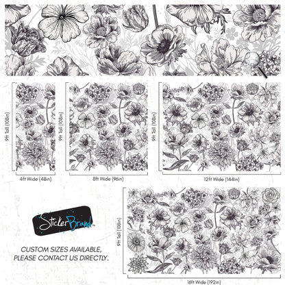 Black and White Flower Wallpaper Mural. #6676