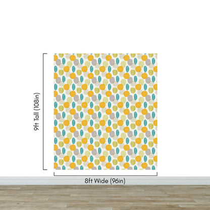 Autumn Leaves Wallpaper. Yellow, Grey, Teal Leaf Wall Mural. #6966