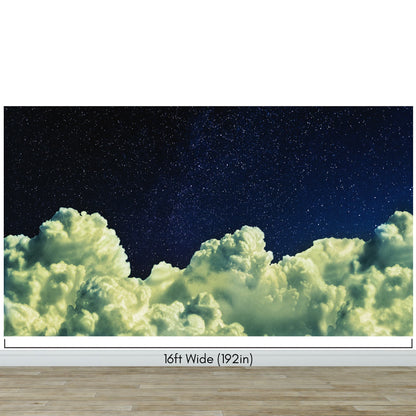 Dreamy Cloudy Night Among the Stars Wall Mural. Abstract Night Sky, Stars and Clouds. Peel and Stick Wallpaper. #6300