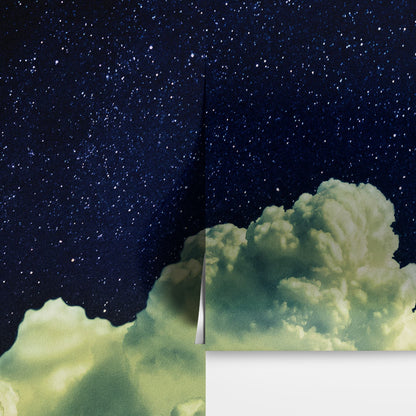 Dreamy Cloudy Night Among the Stars Wall Mural. Abstract Night Sky, Stars and Clouds. Peel and Stick Wallpaper. #6300