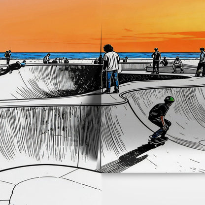 Vibrant Illustration of Skate Park Sunset Wall Mural. #7067