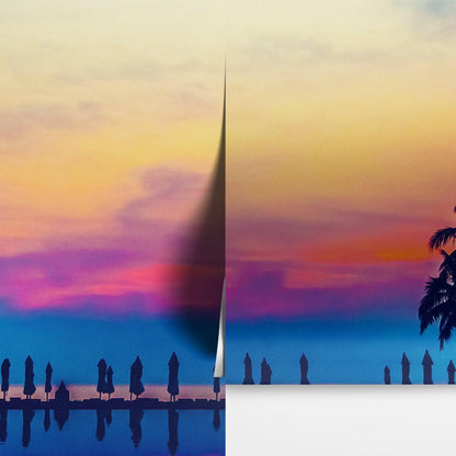 Tropical Night Wallpaper Mural – Miami Sunset Over Resort Pool & Beach. #6915