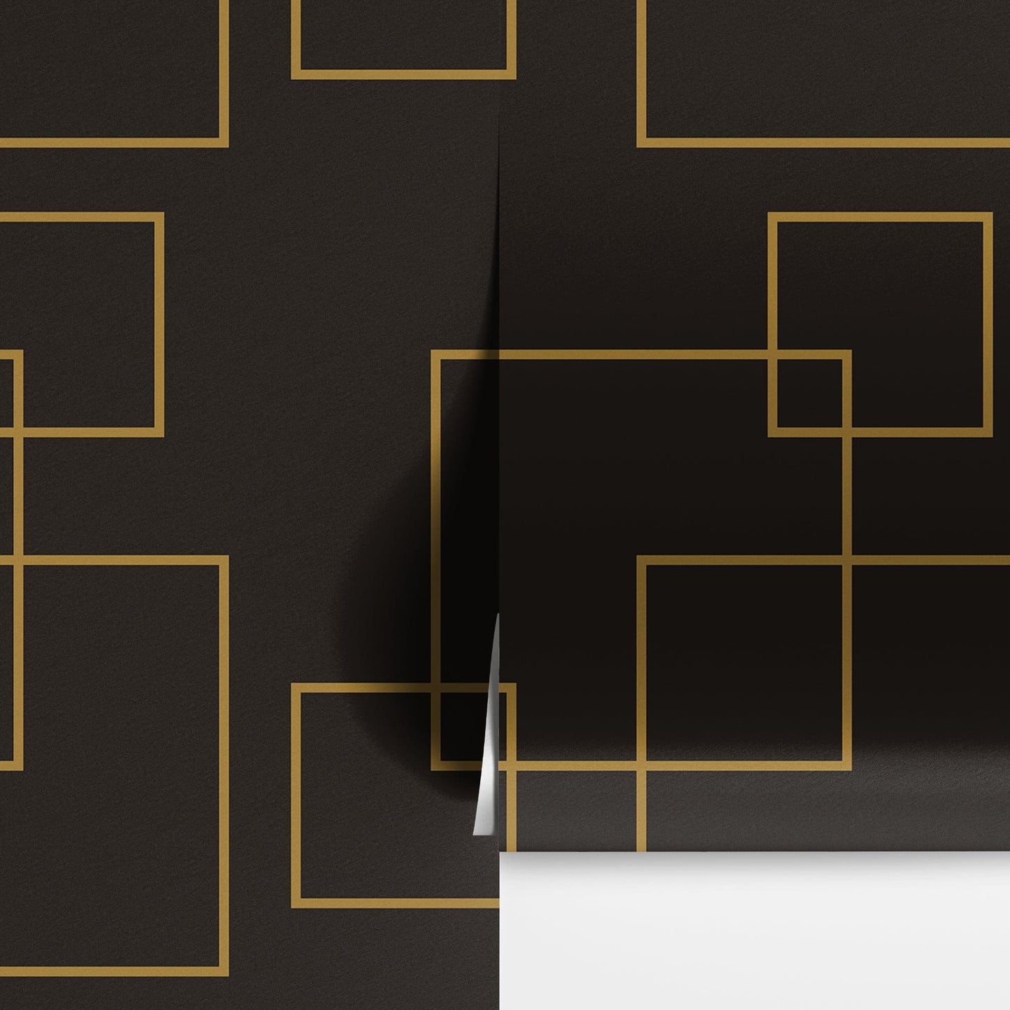 Dark Brown and Gold Square Geometric Pattern Peel and Stick Wallpaper | Removable Wall Mural #6215