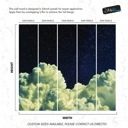 Dreamy Cloudy Night Among the Stars Wall Mural. Abstract Night Sky, Stars and Clouds. Peel and Stick Wallpaper. #6300