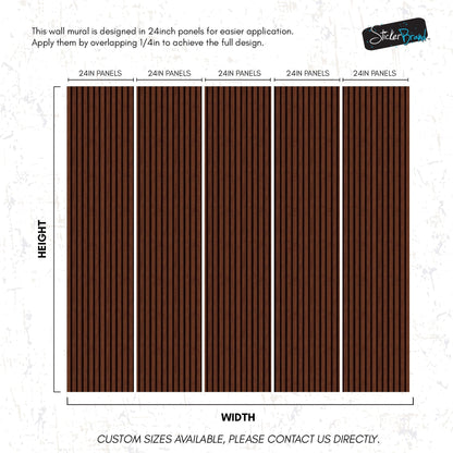 Wooden Vertical Panel Wallpaper. Dark Brown Wainscot Hardwood Wall Mural Print. #6734