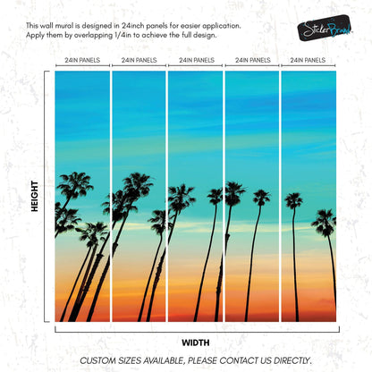 California SoCal Tropical Sunset Palm Trees Large Wall Mural. #6139