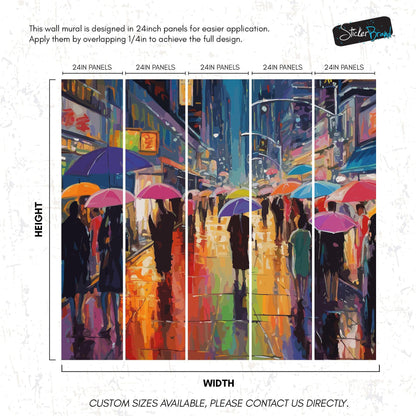 Raining Cityscape Wallpaper Mural - Abstract Color Mural. #6762