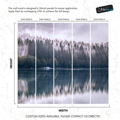 Pine Trees Forest Lake View Wall Mural Wallpaper. #6754
