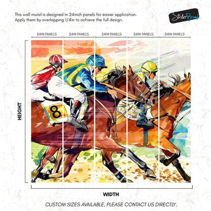 Jockey Equestrian Horse Racing Colorful Wall Mural. #7047