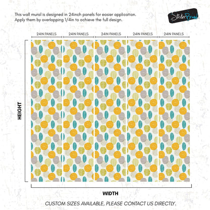 Autumn Leaves Wallpaper. Yellow, Grey, Teal Leaf Wall Mural. #6966