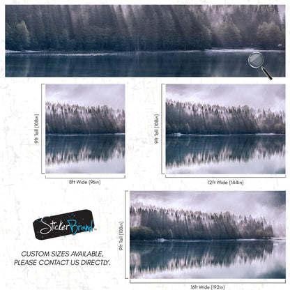Pine Trees Forest Lake View Wall Mural Wallpaper. #6754