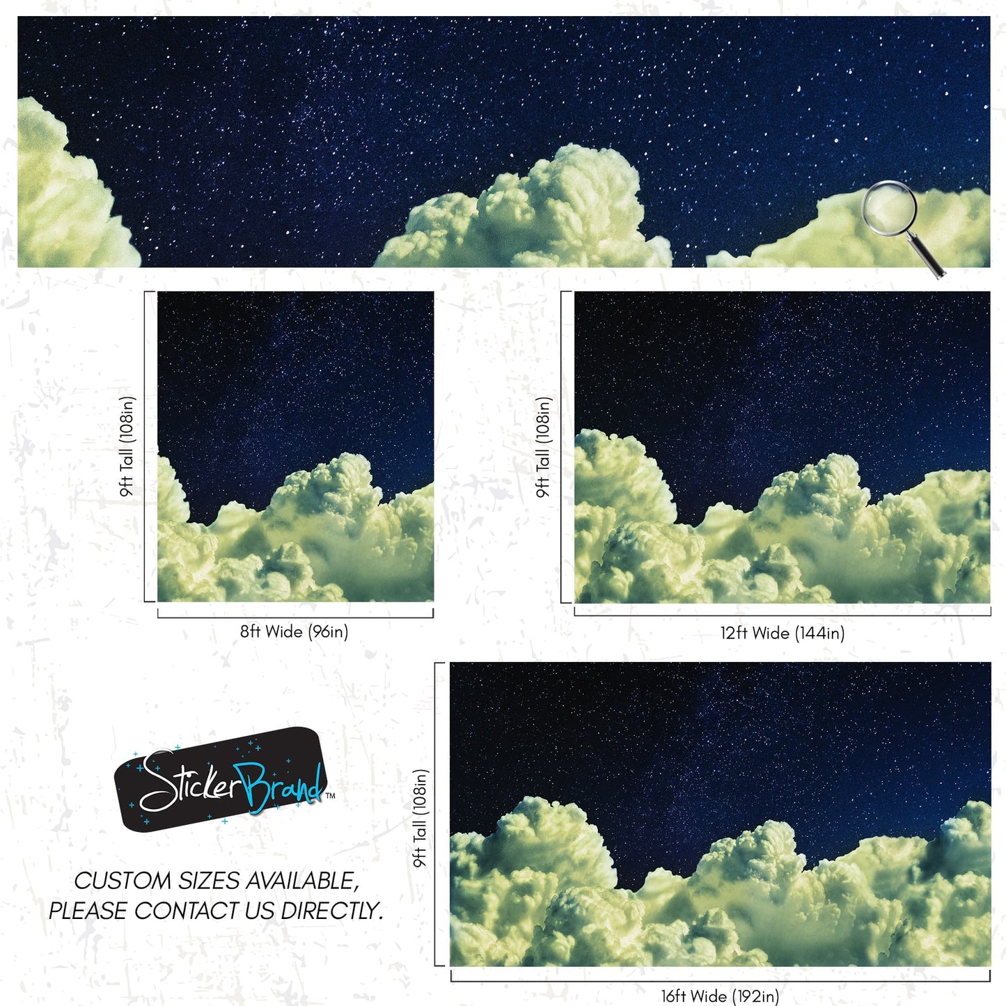 Dreamy Cloudy Night Among the Stars Wall Mural. Abstract Night Sky, Stars and Clouds. Peel and Stick Wallpaper. #6300