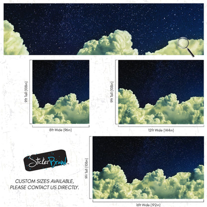 Dreamy Cloudy Night Among the Stars Wall Mural. Abstract Night Sky, Stars and Clouds. Peel and Stick Wallpaper. #6300