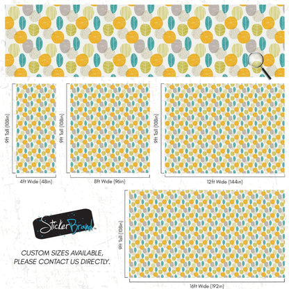 Autumn Leaves Wallpaper. Yellow, Grey, Teal Leaf Wall Mural. #6966