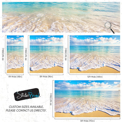 Ocean Beach Shore Wallpaper Mural. Tropical Theme Wall Decor. #6770