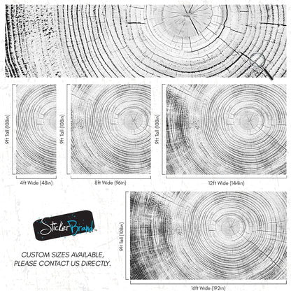 Tree Rings Wallpaper Mural. Black and White  Modern Wood Grain Circle Pattern. #7022