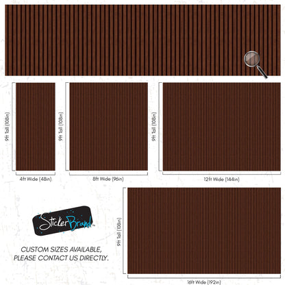 Wooden Vertical Panel Wallpaper. Dark Brown Wainscot Hardwood Wall Mural Print. #6734